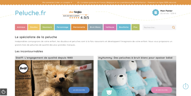 capture d'ecran du site peluche.fr