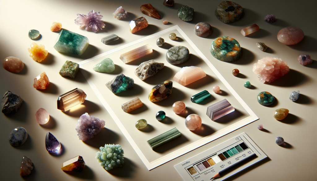 Gemstones starting with "U" arranged on neutral background - natural colors, textures, and shapes highlighted.