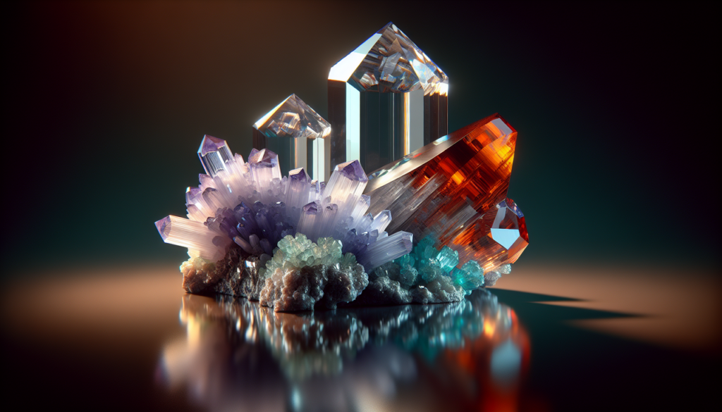 Cristal de Vanadinite, gemme de Variscite et Vesuvianite.