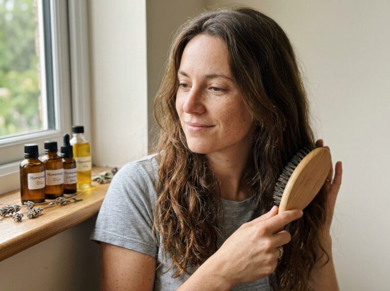 Brossage des cheveux avec une brosse en bois