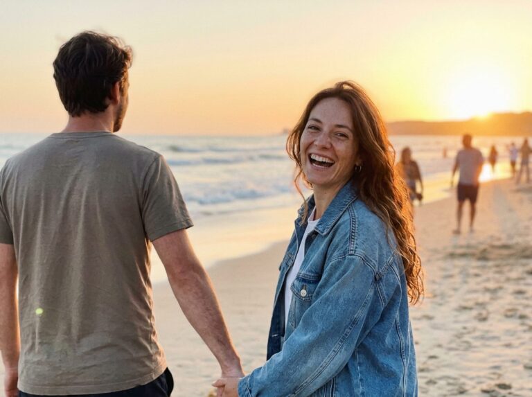 Balade en couple au coucher du soleil