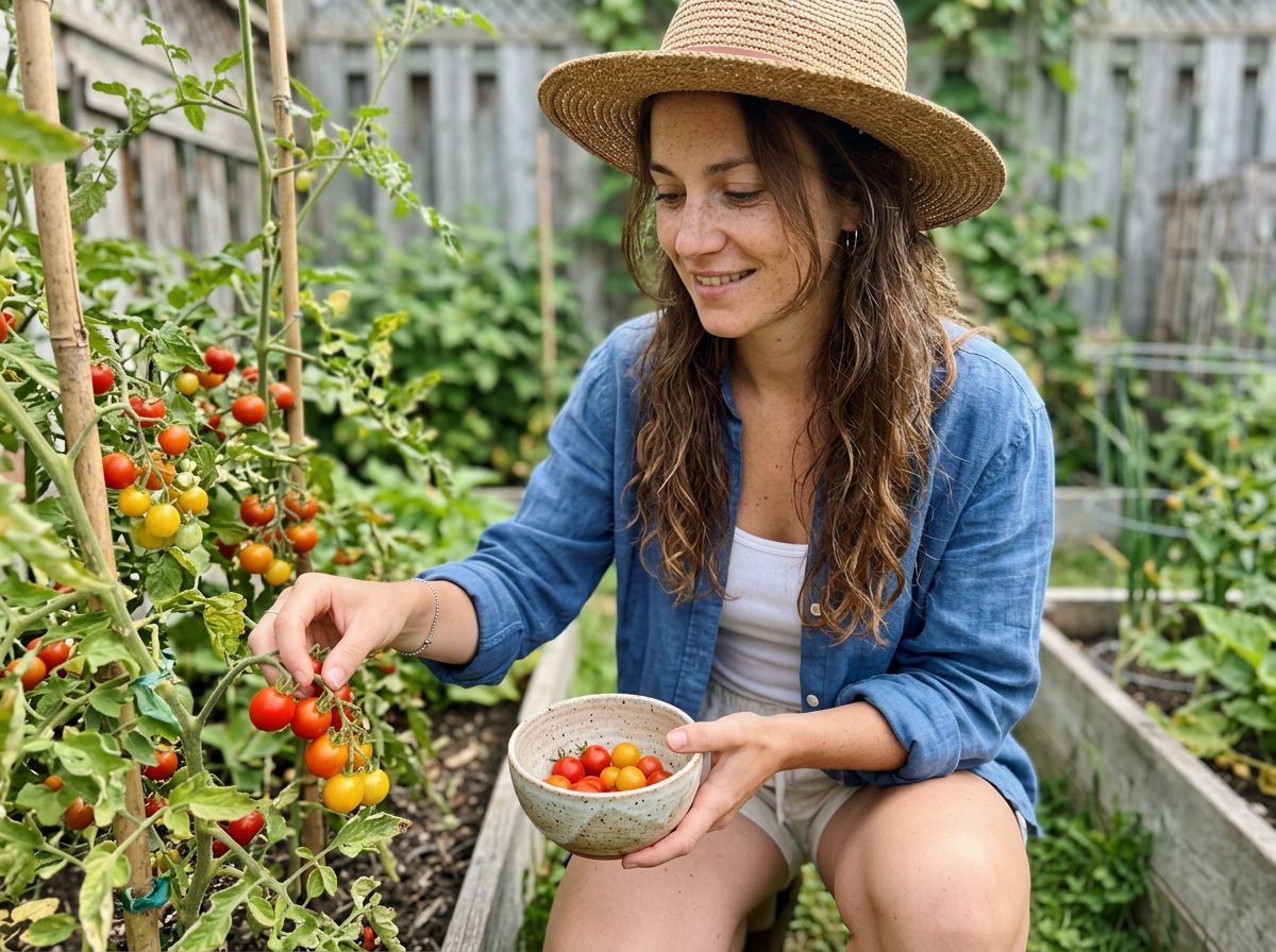 tomates cerises, mésanges en renfort